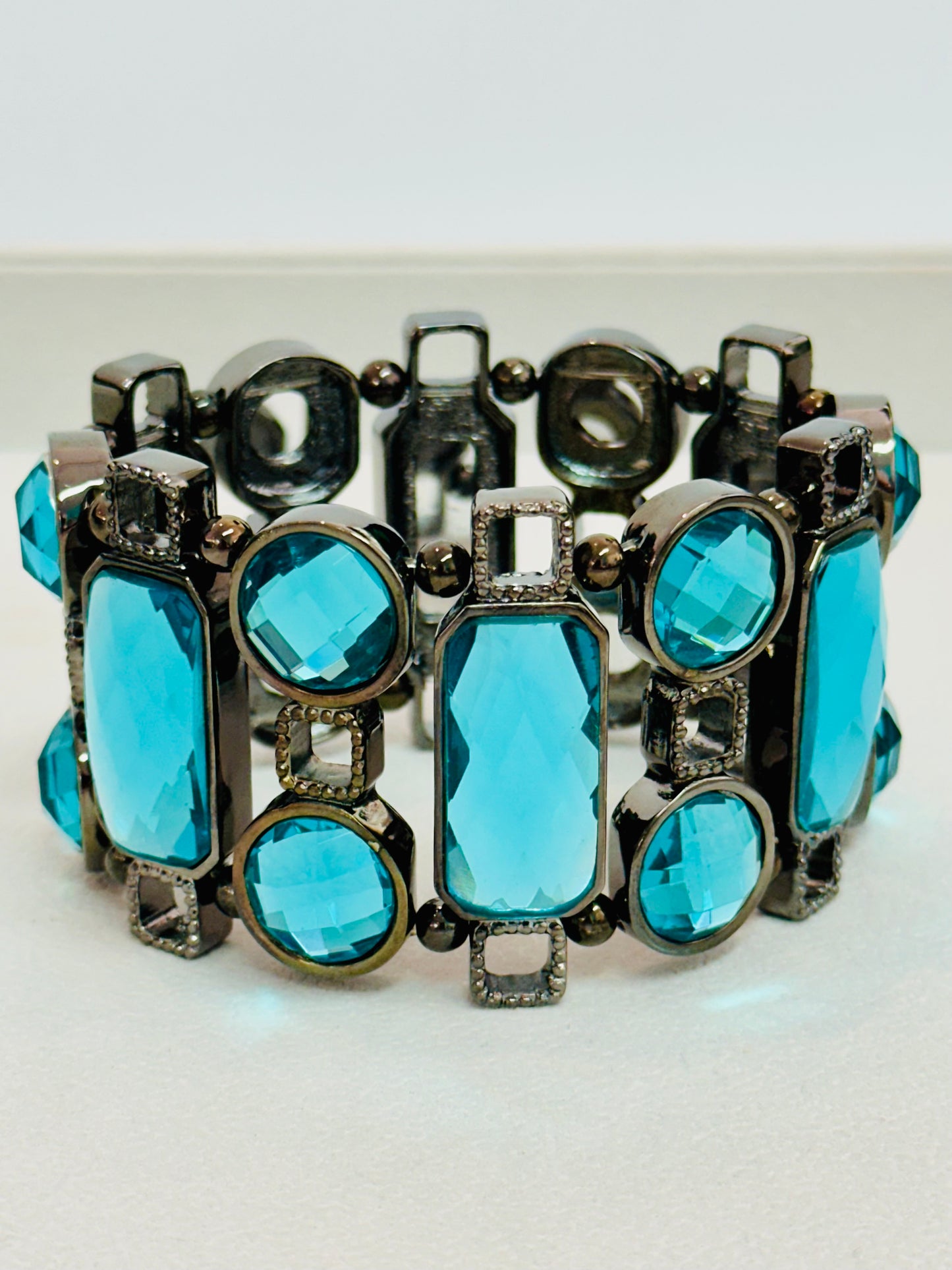 Vintage Aquamarine Crystal Statement Cuff Bracelet