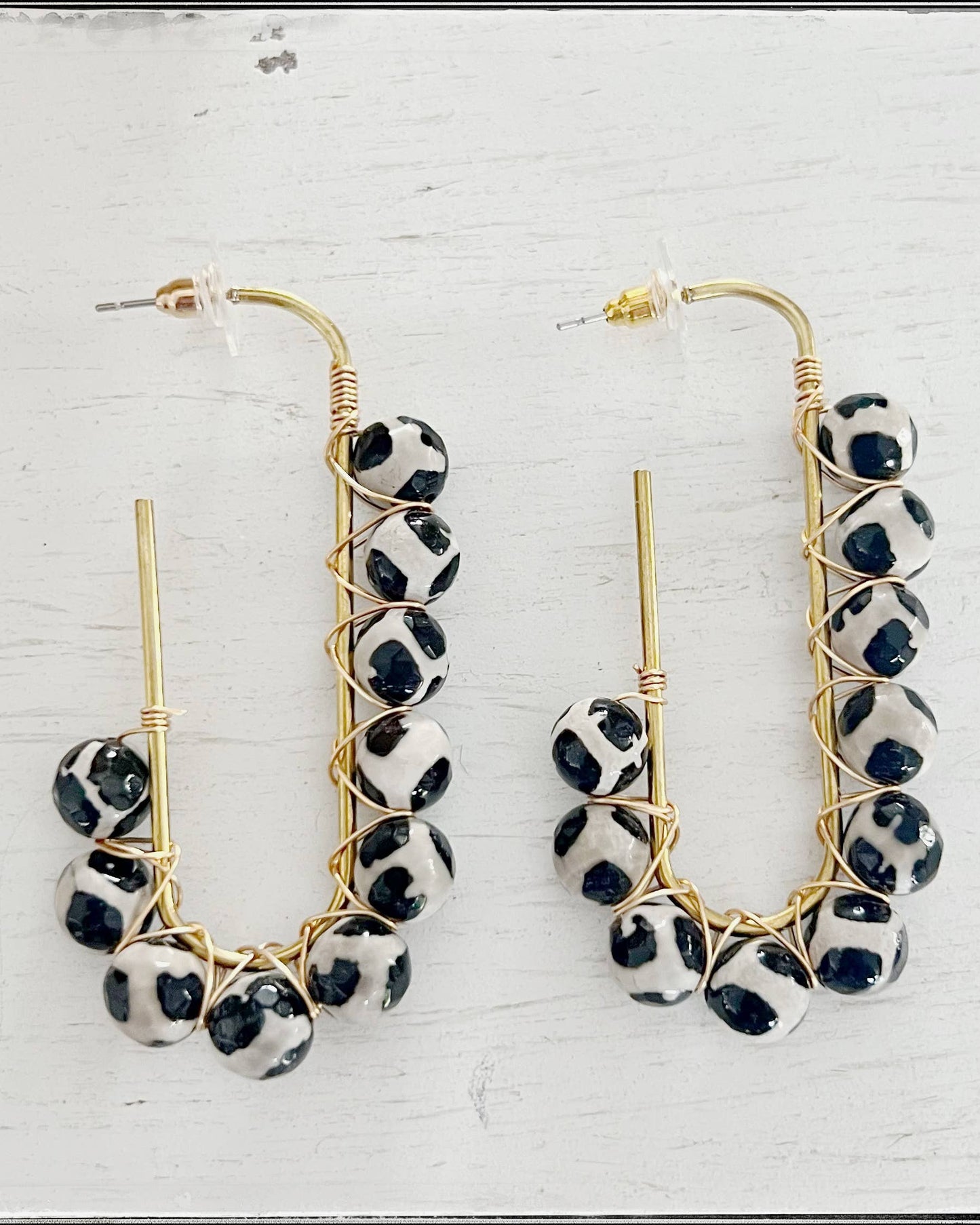 Wire Wrapped Black Agate Earrings