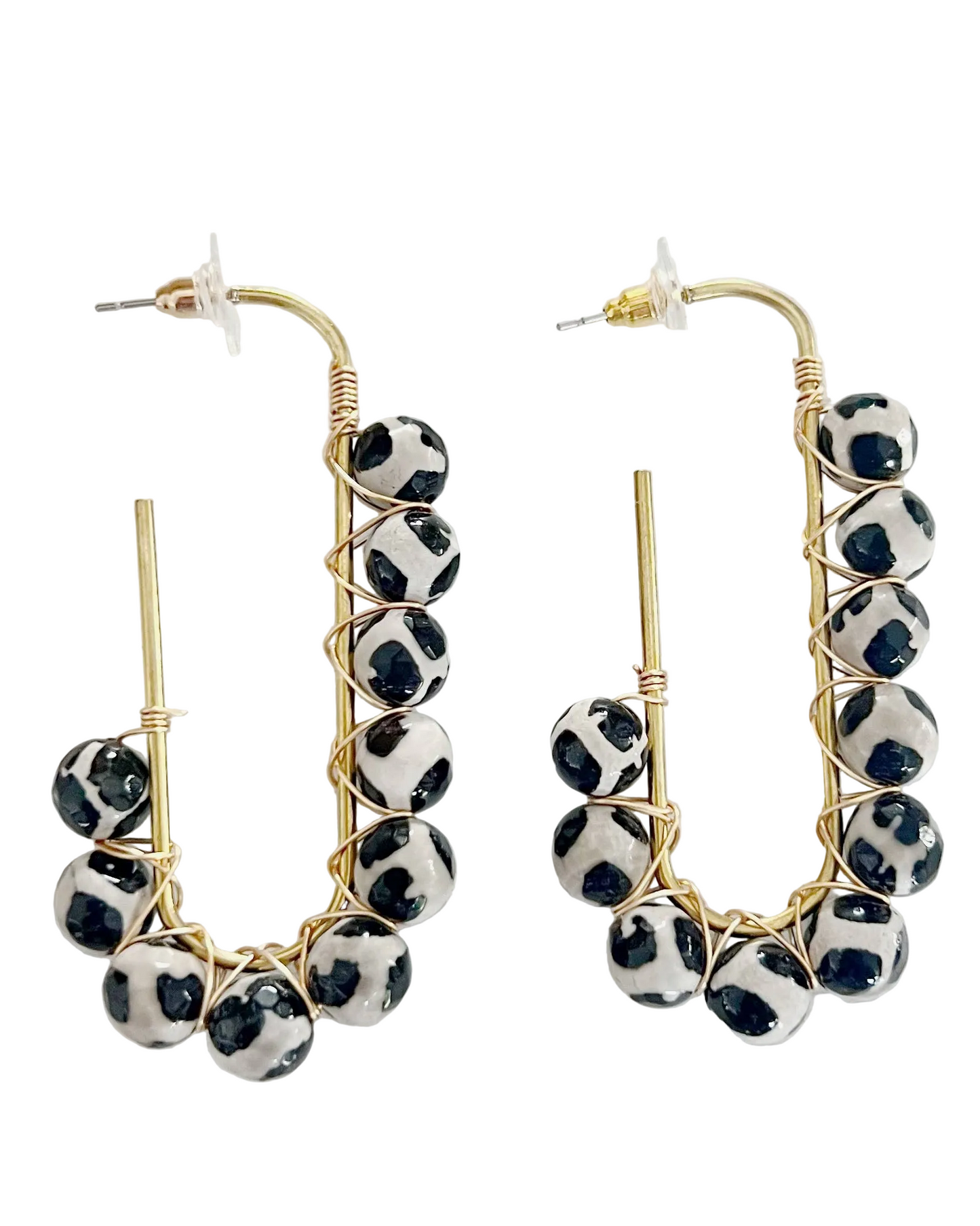 Wire Wrapped Black Agate Earrings