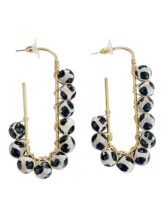 Wire Wrapped Black Agate Earrings