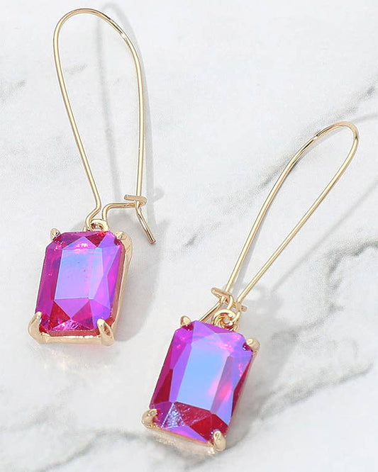 Rectangular Glass Stone Long Drop Dangle Earrings