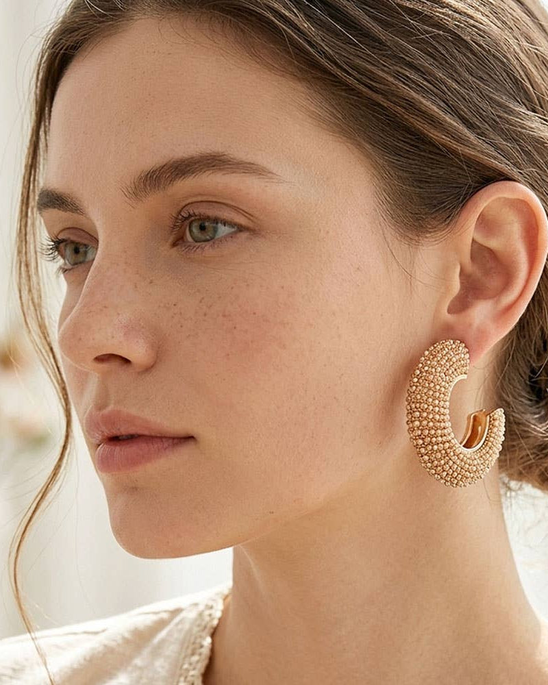Oversized Bling Studded Chunky Hoop Earrings
