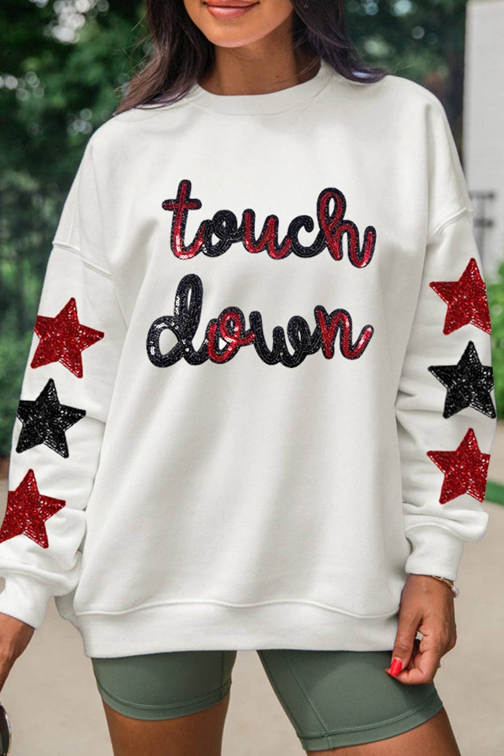 Glittering Red Sequined Touch Down Sweatshirt