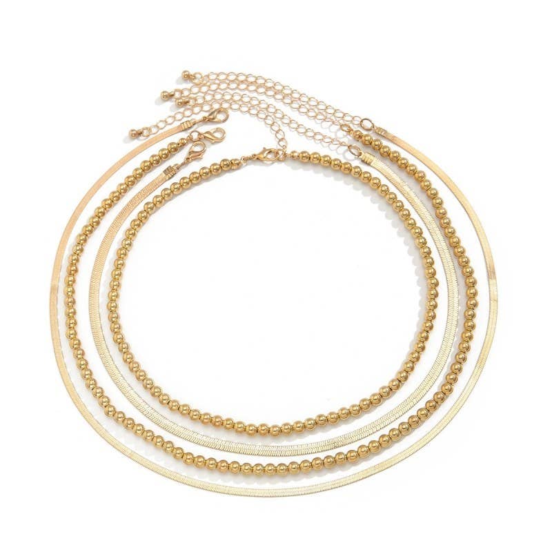 Multilayer Ball Herringbone Chain Necklace