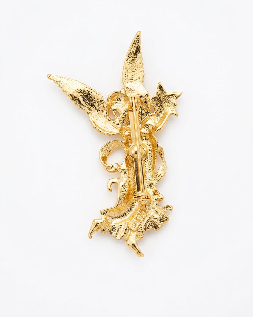 Vintage JJ Jonette Celestial Angel Holding Star Brooch