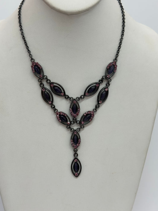 Vintage Midnight Gothic Tiered Marquise Bib Necklace