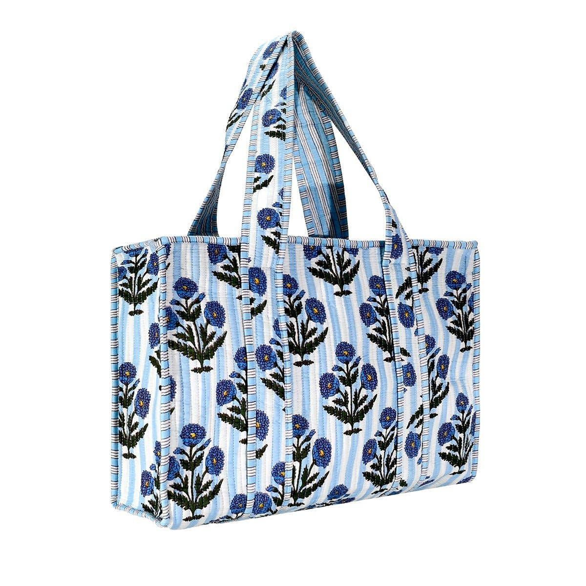 Cotton Striped Floral Tote Bag- Small & Large