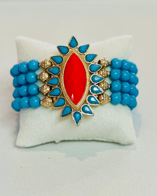 Vintage Southwestern Marquis Coral & Turquoise Multi-Strand Stretch Bracelet