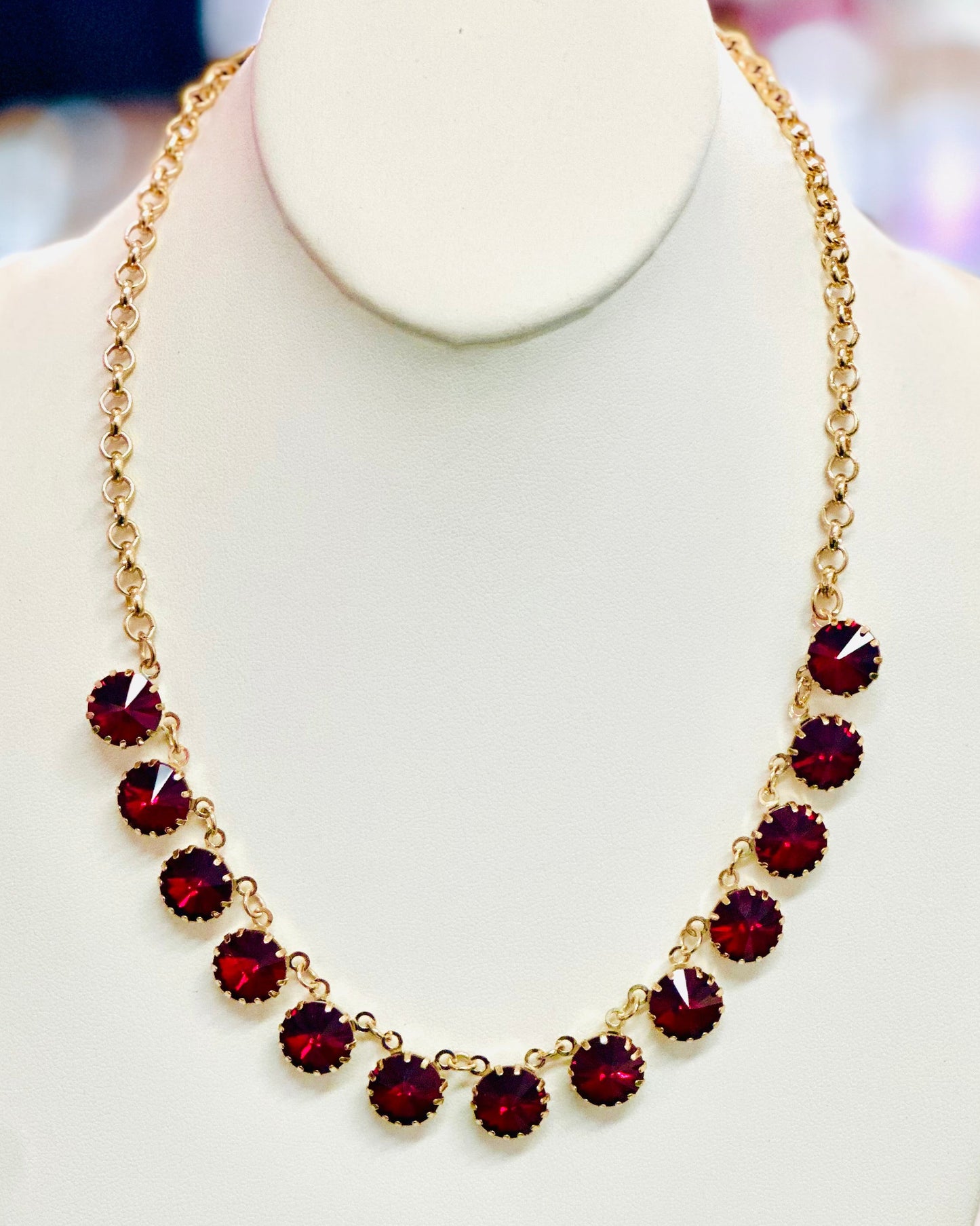 Vintage Deadstock Radiant Ruby Red Crystal Collar Necklace