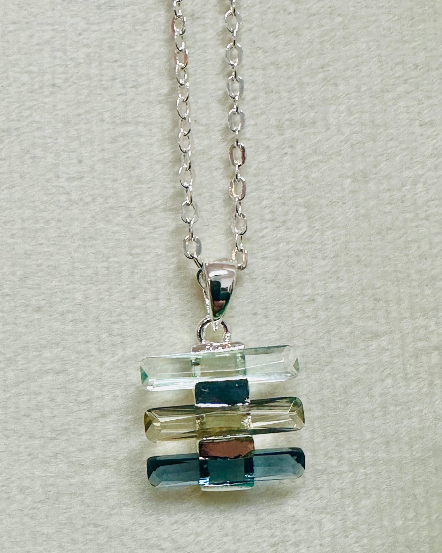 Trio Linear Pendant CZ Necklace