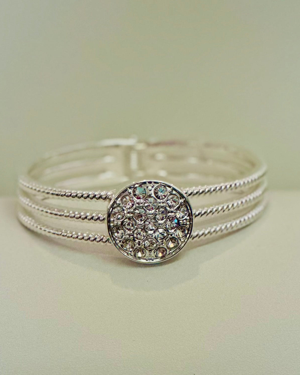 Vintage Silver Rope & Pavé Medallion Cuff