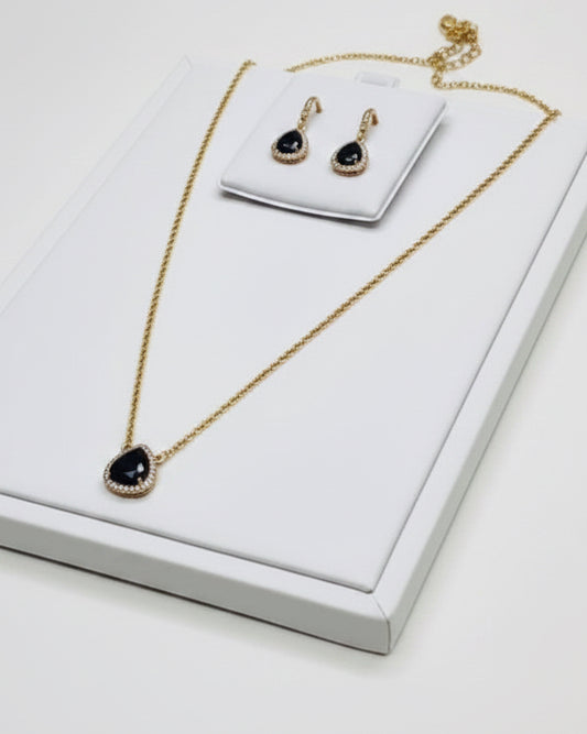 The Midnight Halo Set – Vintage Pendant & Drop Earrings