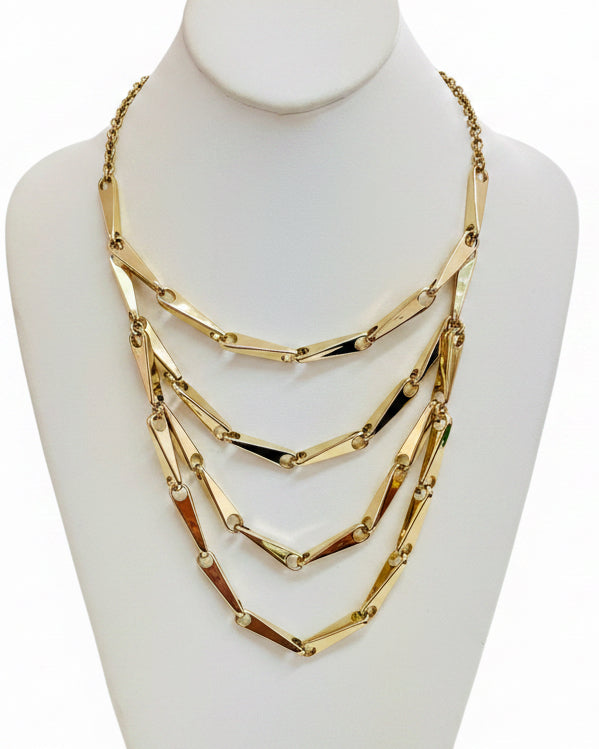 Quad-Tier Chevron Geometric Bib Necklace