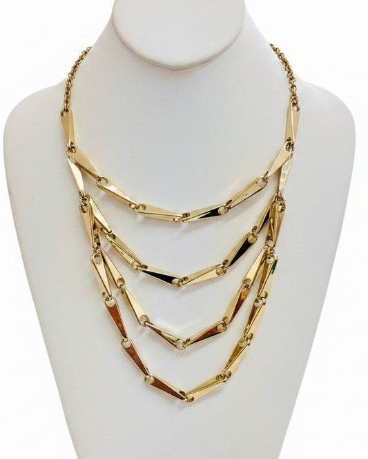 Quad-Tier Chevron Geometric Bib Necklace