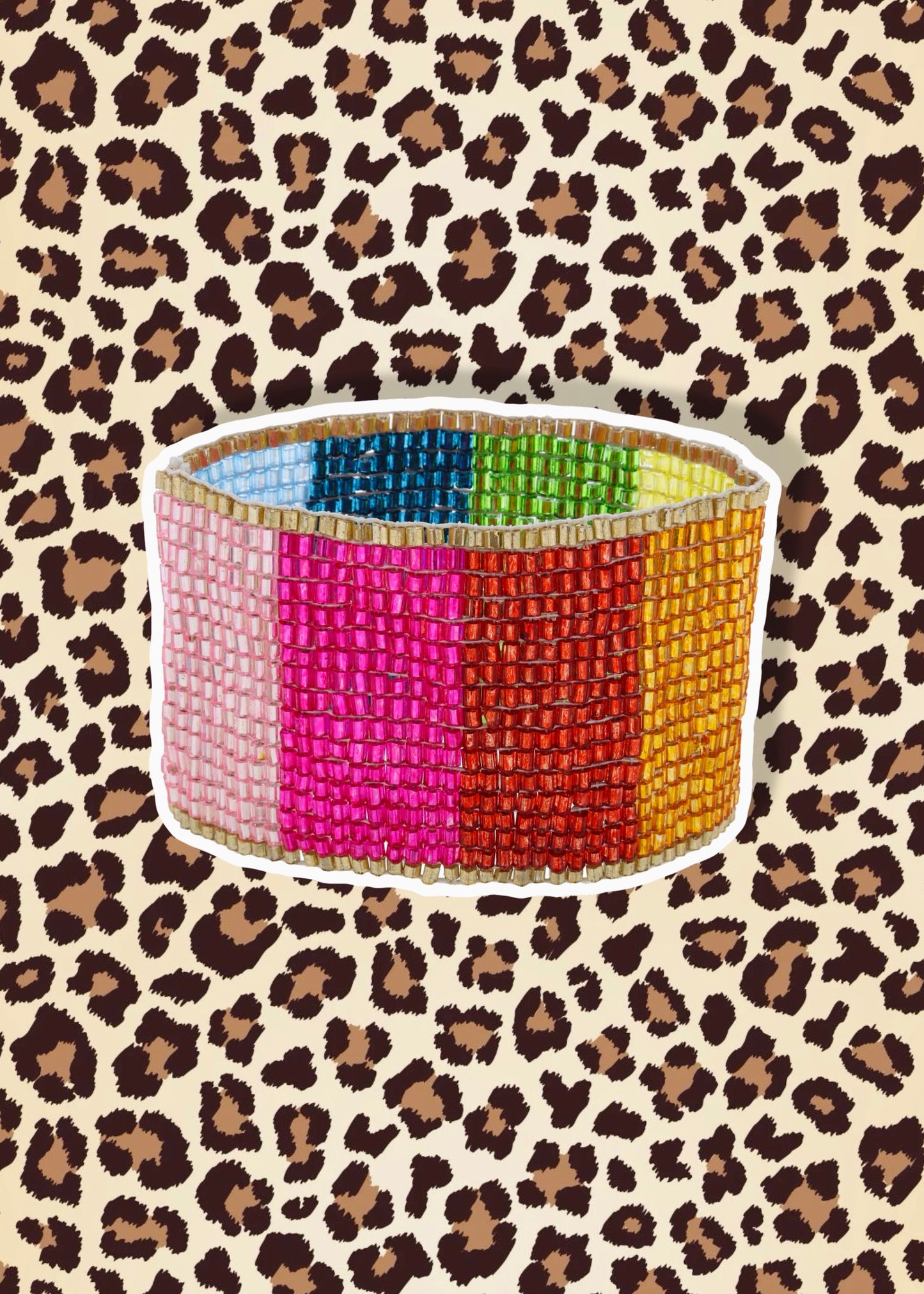 Gold and Shiny Rainbow Beaded Stretch Bracelet