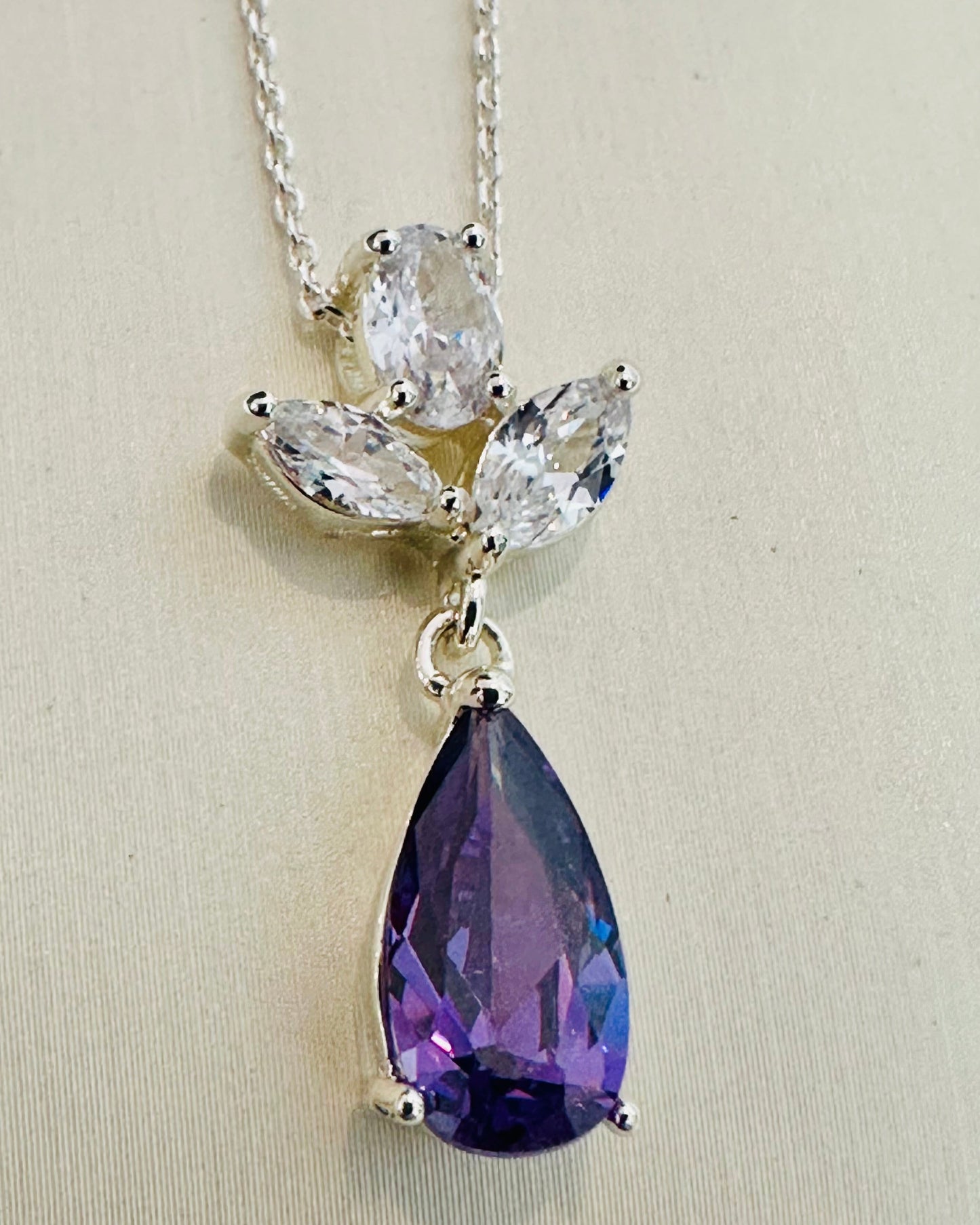 Pear-Cut Purple Drop Necklace with Marquise Accents