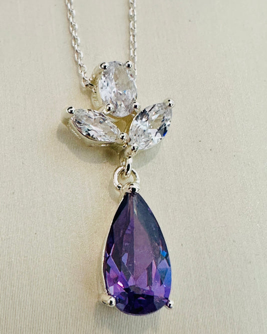 Pear-Cut Purple Drop Necklace with Marquise Accents