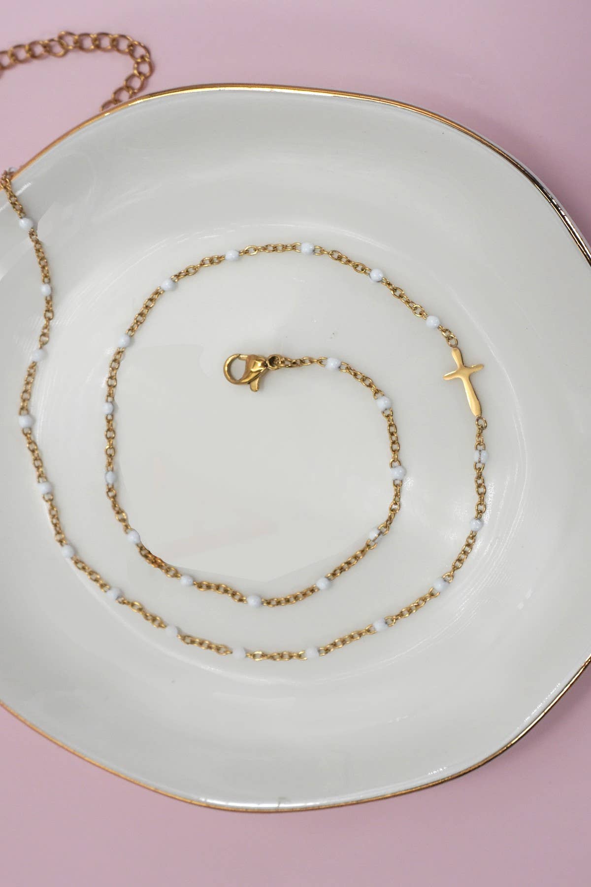 Delicate Cross Beaded Enamel Necklace