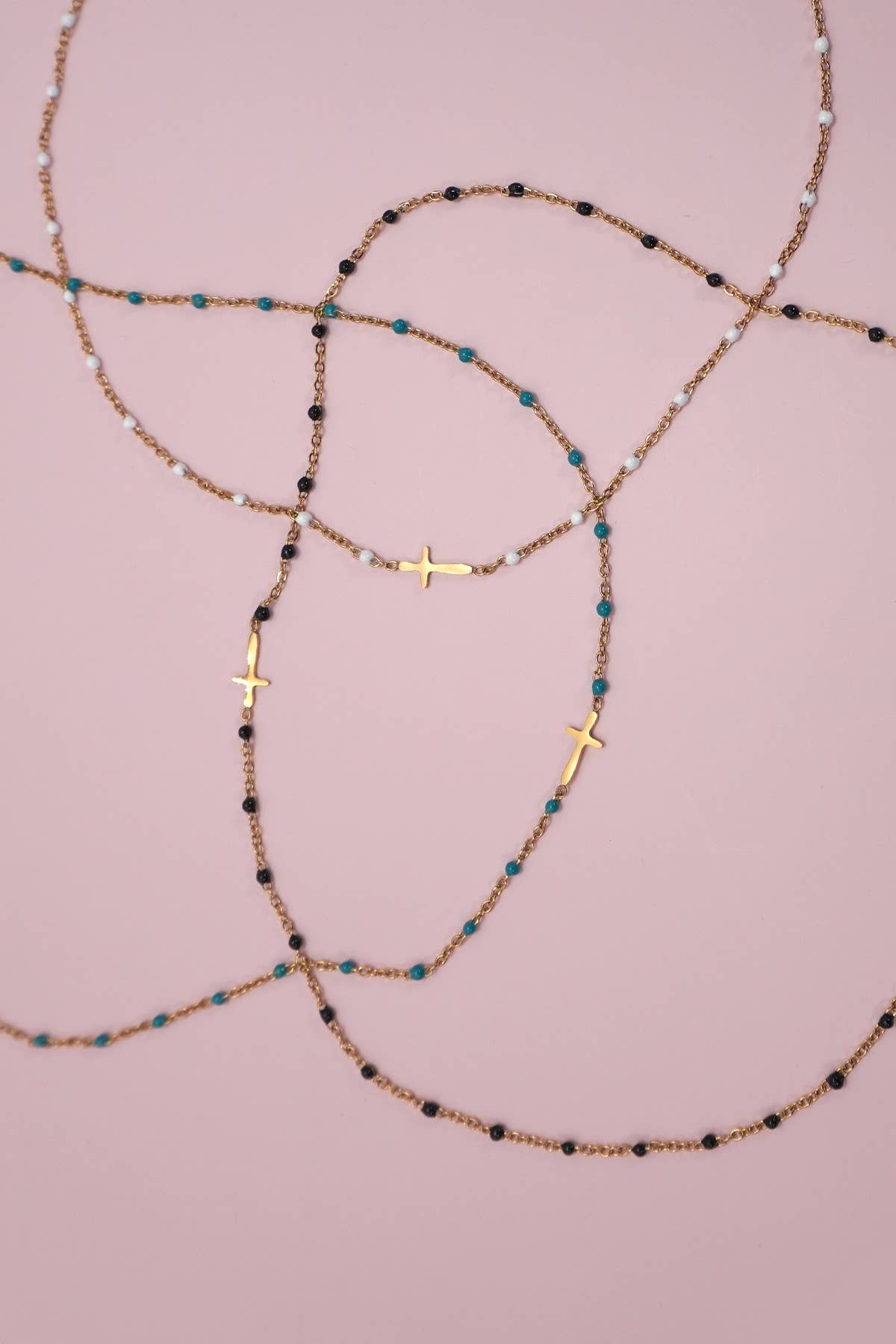 Delicate Cross Beaded Enamel Necklace