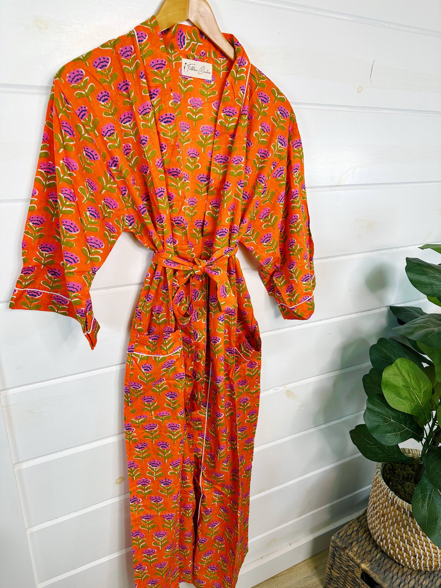 Orange Floral Kimono Robe