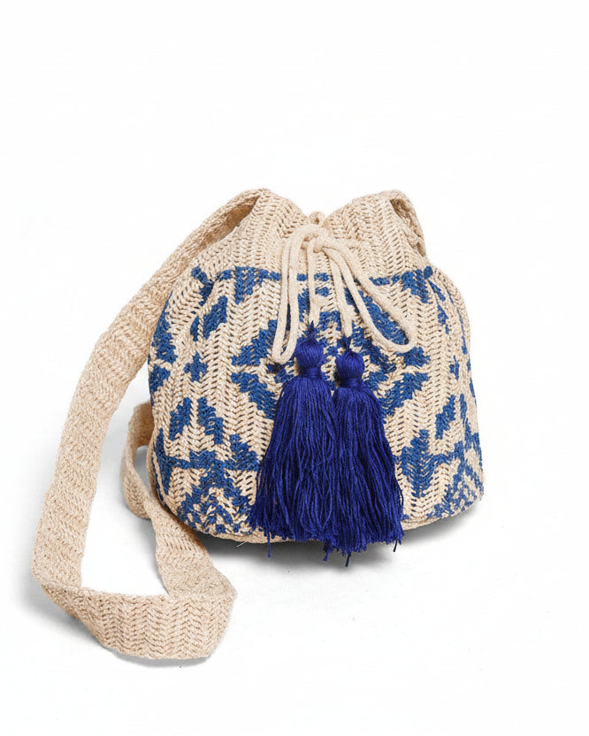 Ariel Tribal Straw Women's Crossbody Bucket Bag