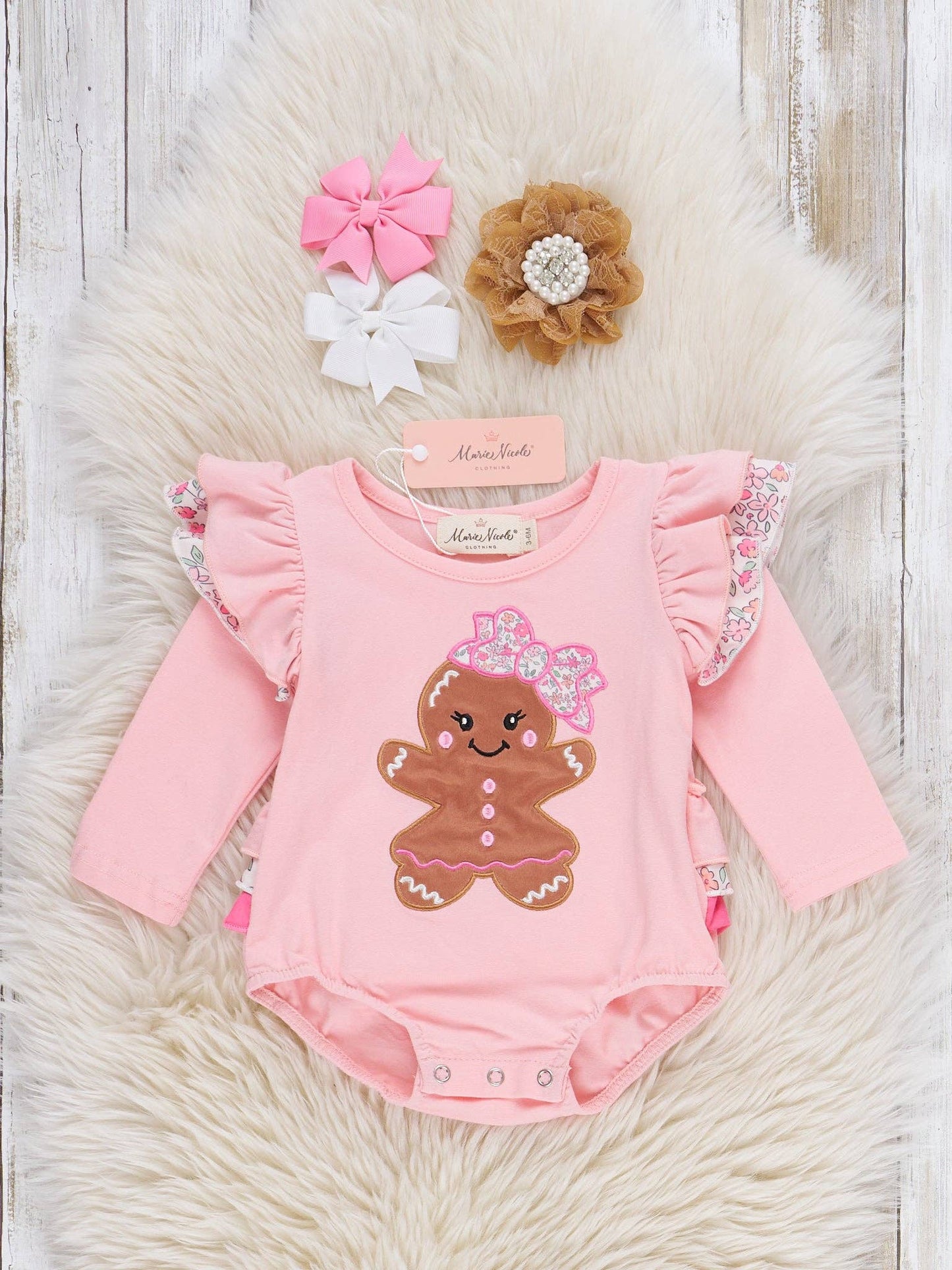 Gingerbread Dolly Embroidered Bubble Romper