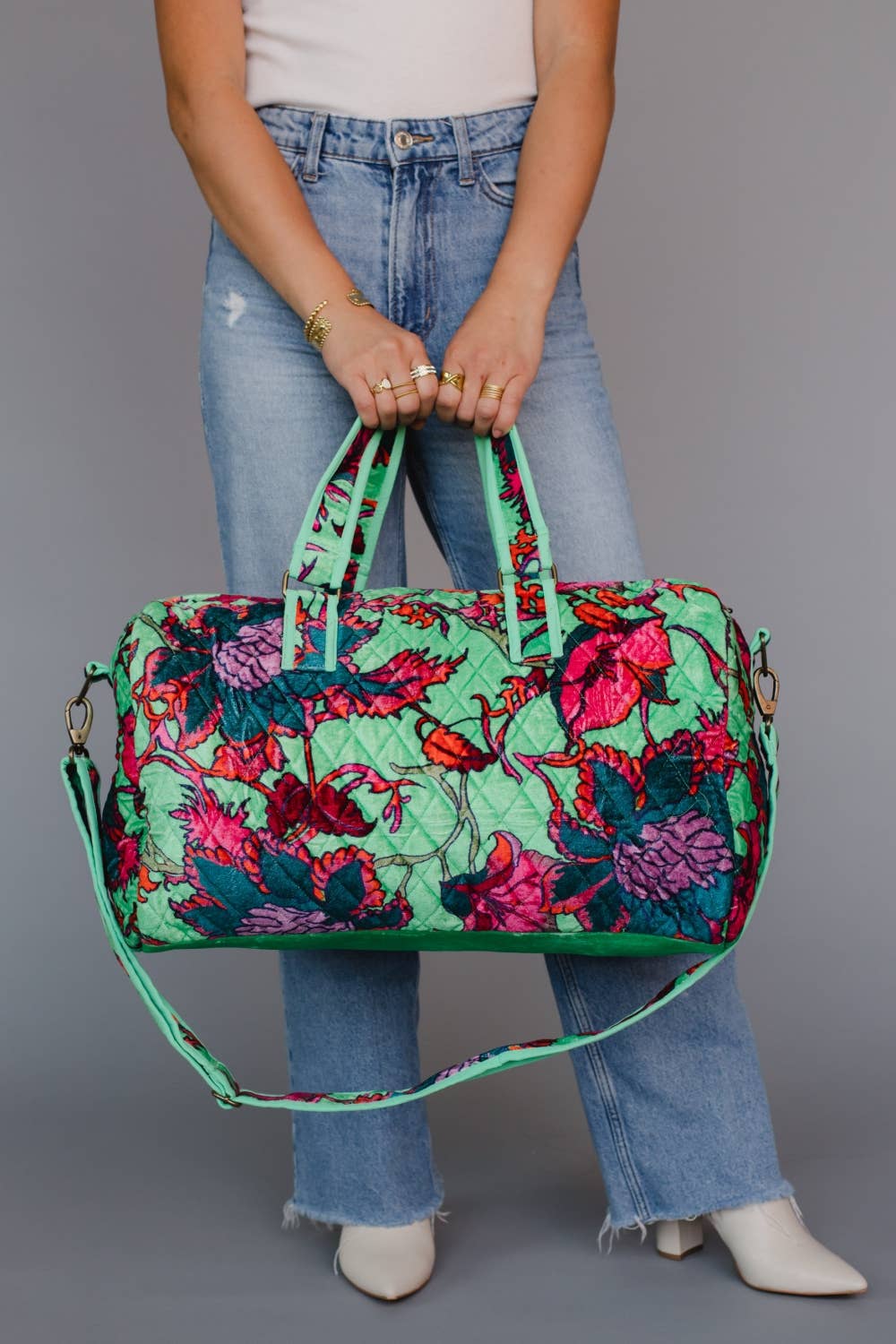Mint & Multicolored Floral Duffle