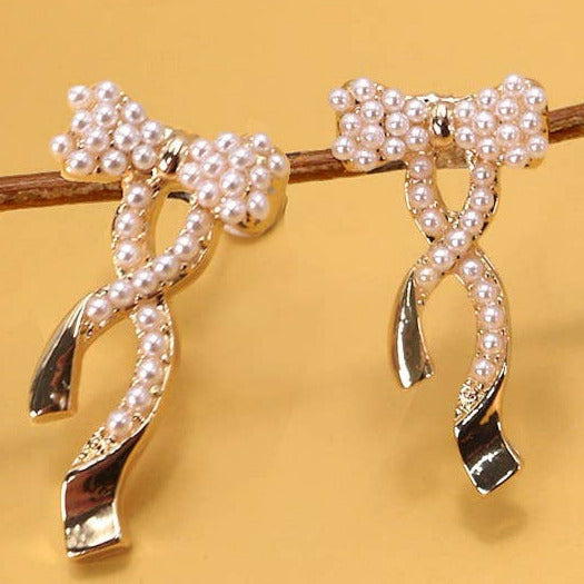 Bow Pearl Gold Earrings