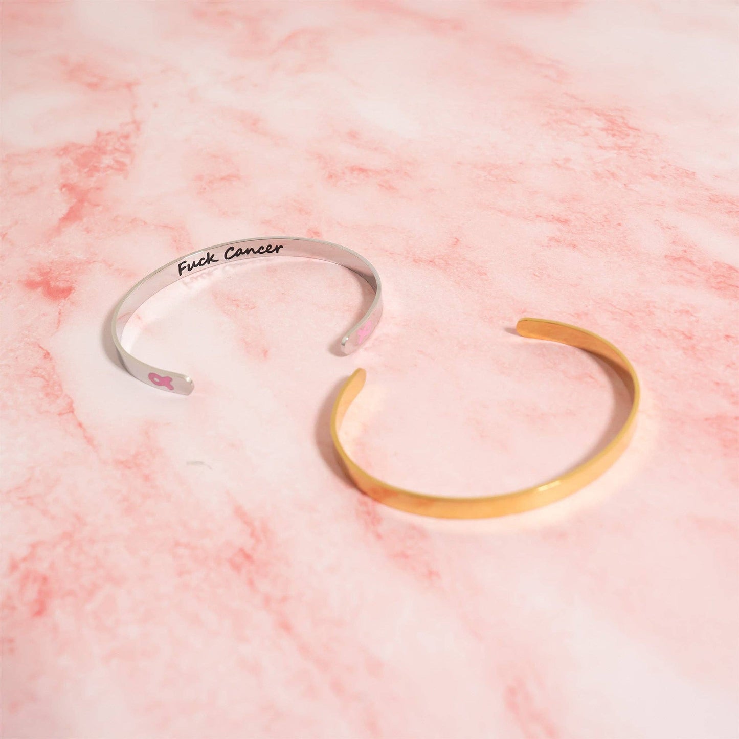 18K Gold PVD Stainless Steel Adjustable Bangle F*ck Cancer