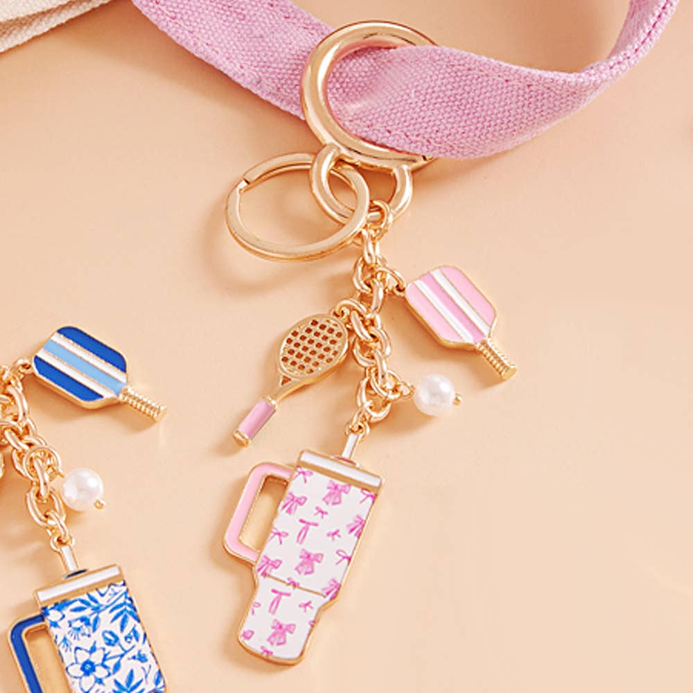 Enamel Pickleball Floral Tumbler Keychain Bag Charm