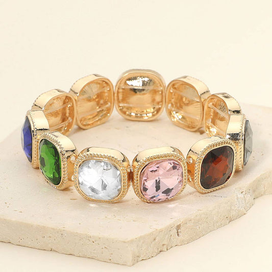 Square Stone Bezel Beaded Stretch Bracelet