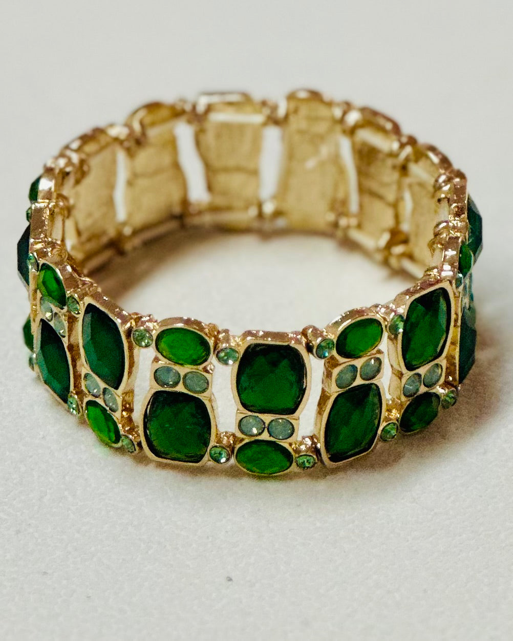 Vintage Emerald Crystal Panel Stretch Bracelet
