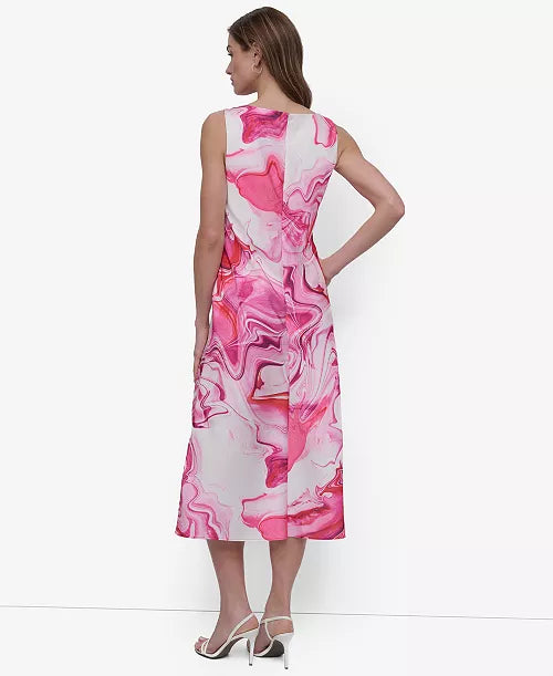 Women's Abstract-printed Cowlneck Sleeveless Midi Dress