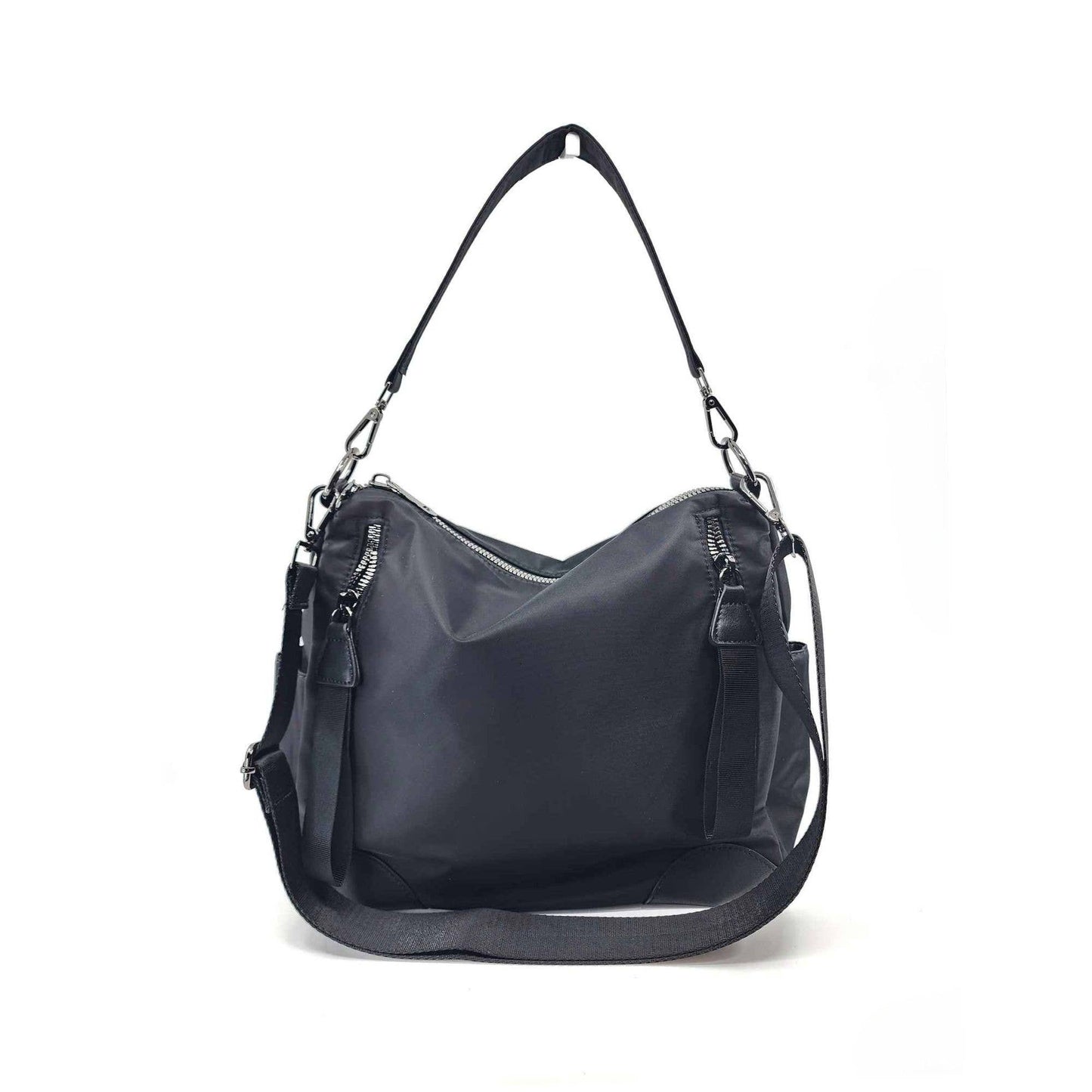 Gray Nylon Zipper Crossbody Bag