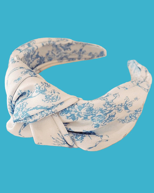 Blue And White Toile Knotted Headband
