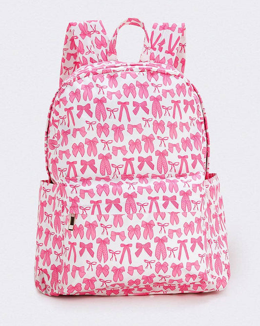 Bow Print Girls Canvas Backpack