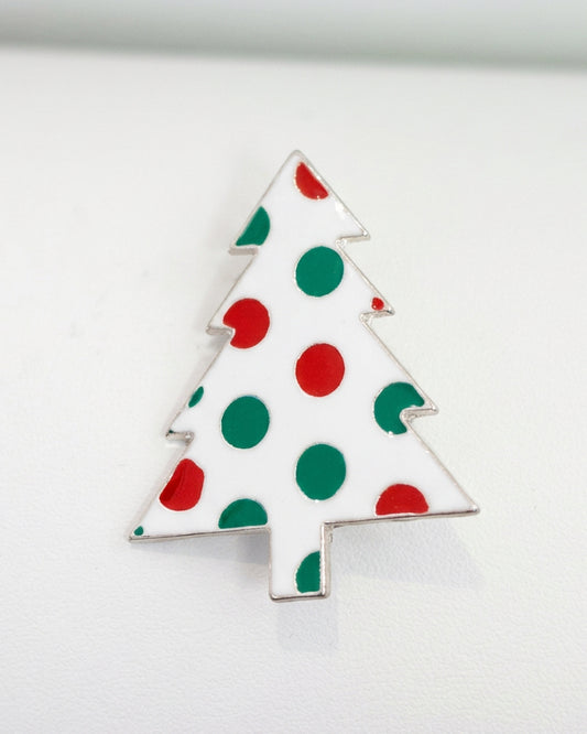 Vintage Mid-Century Enamel Polka Dot Christmas Tree Brooch