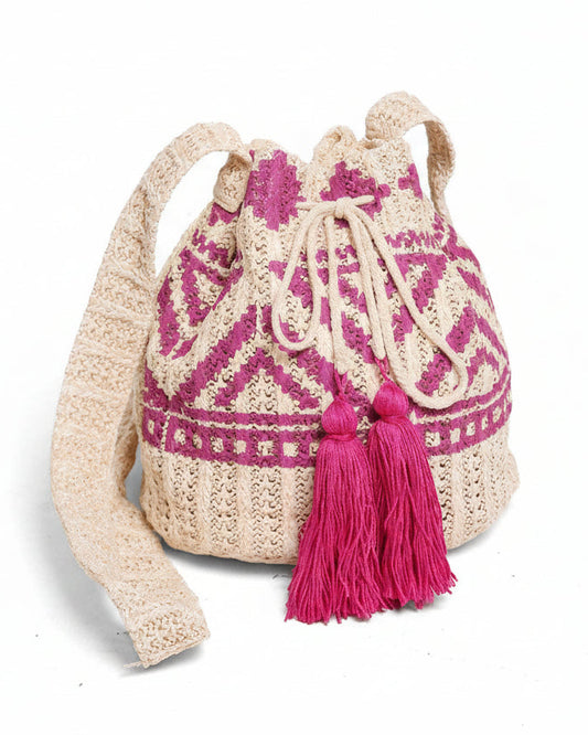 Ariel Tribal Straw Women's Crossbody Bucket Bag