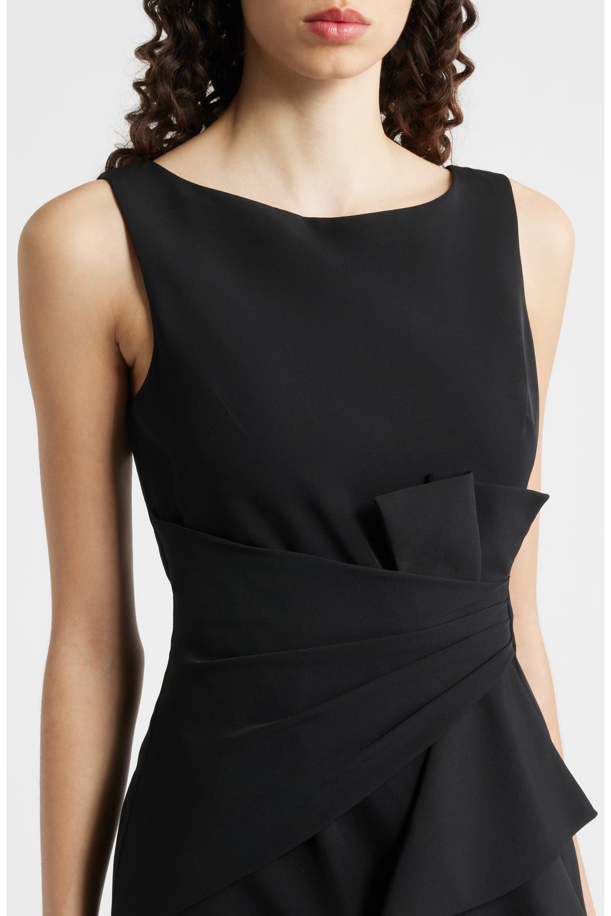 Eliza J Cascade Ruffle Sleeveless Gown