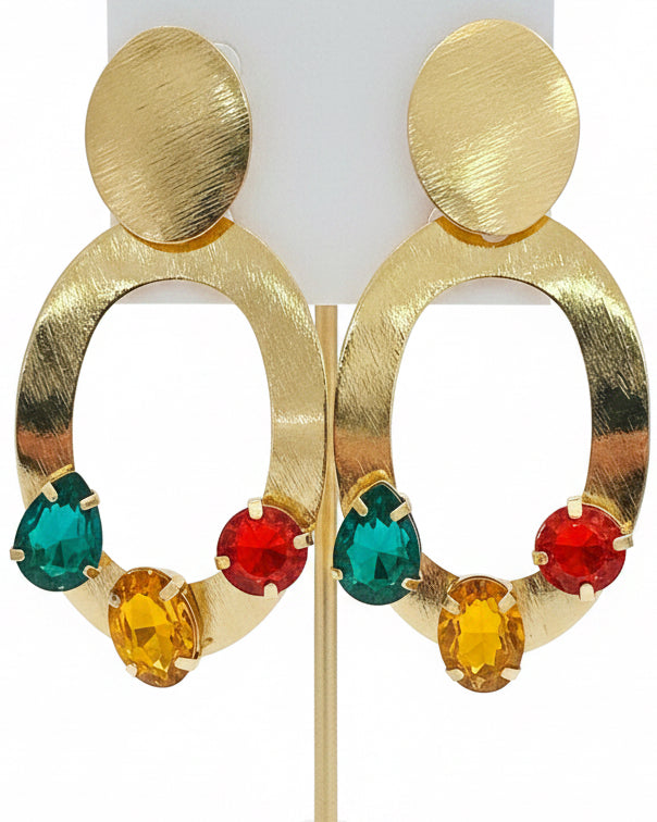 Sahara Sun Jewel Brushed Oval Statement Earrings