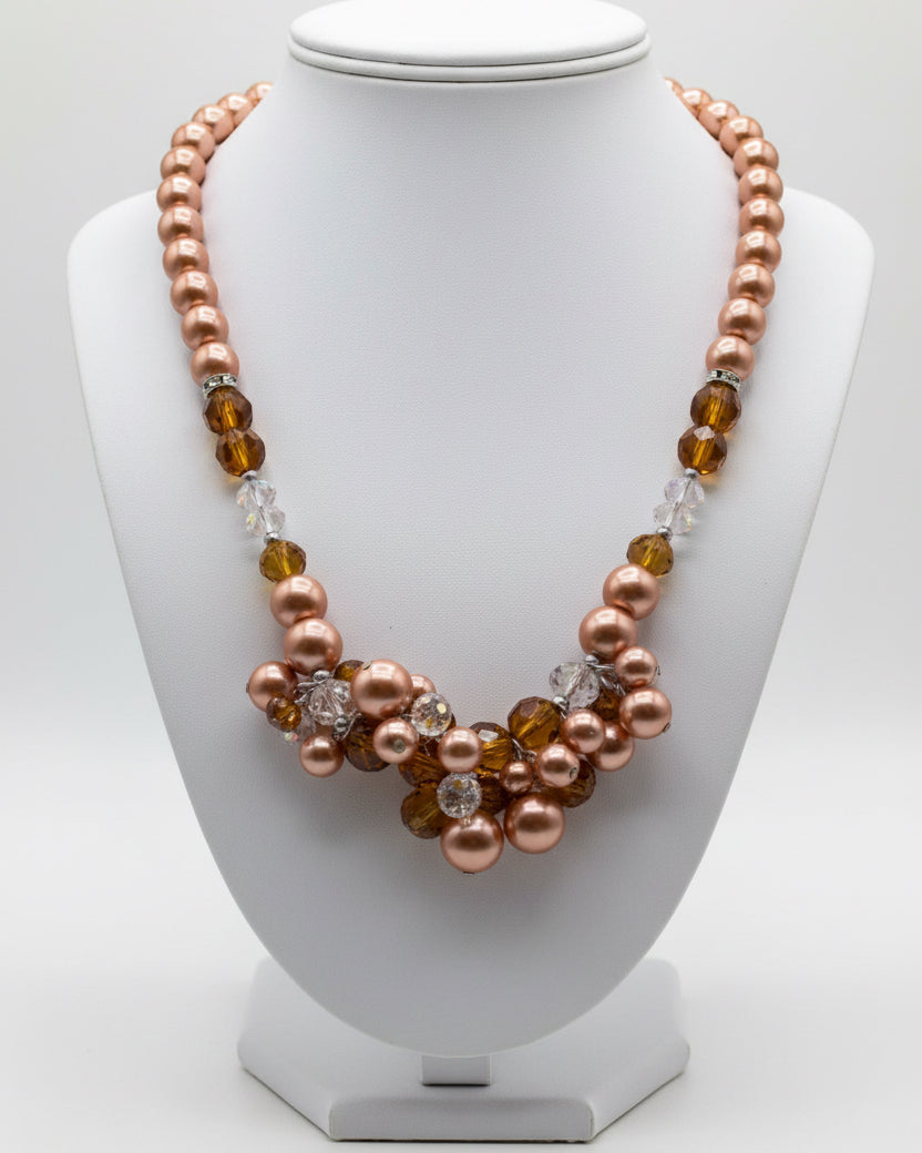 Vintage Champagne Pearl & Crystal Cluster Necklace