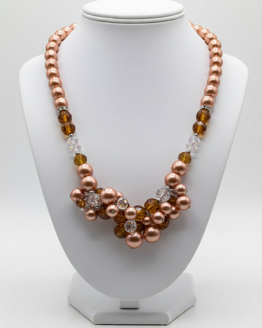 Vintage Champagne Pearl & Crystal Cluster Necklace