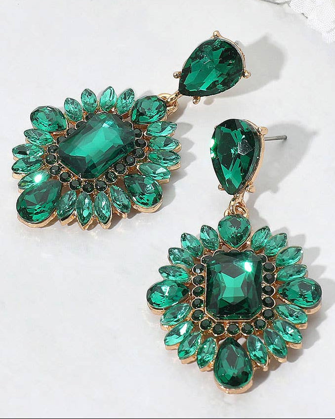 Emerald Rectangle Marquise Evening Earrings