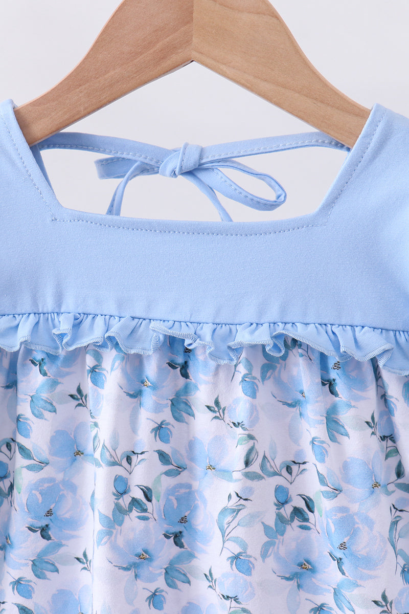 Blue Floral Ruffle Bloomer Set