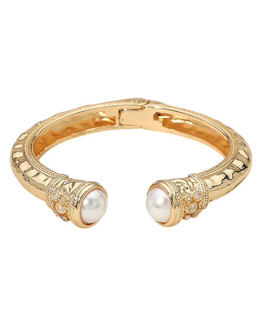 Pearl Tip Accent Hinged Cuff Bracelet