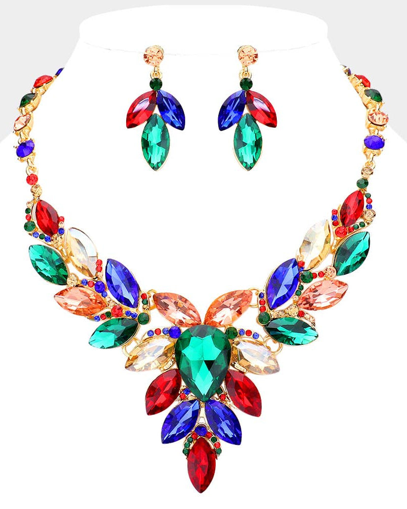 Teardrop Center Marquise Multi Evening Necklace