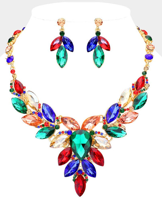 Teardrop Center Marquise Multi Evening Necklace