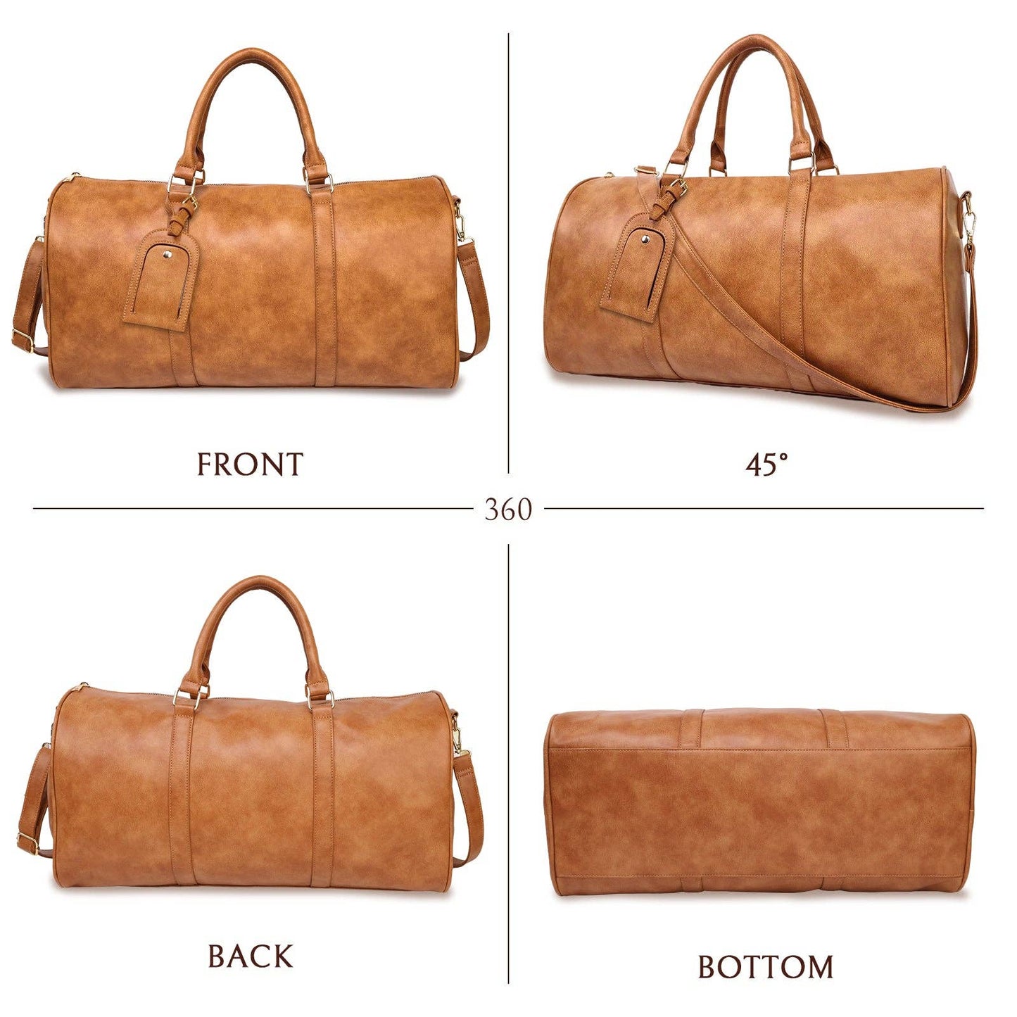 Brown PU Leather Duffle Bag