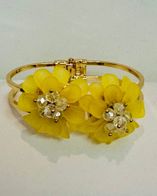 Frosted Acrylic Yellow Bloom Hinged Bangle