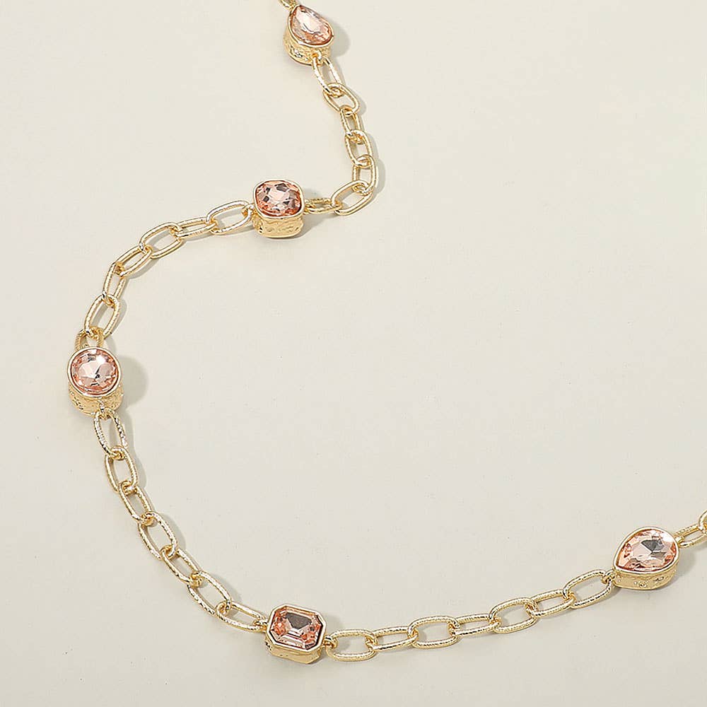 Peach Faceted Teardrop Stone Accent Long Necklace